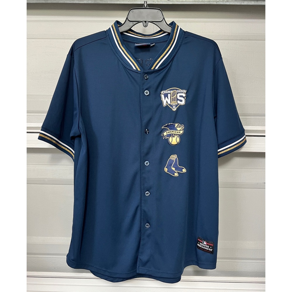 Boston Red Sox MLB Jersey Mens XL Navy Blue World Series Fexpro Button Up Shirt